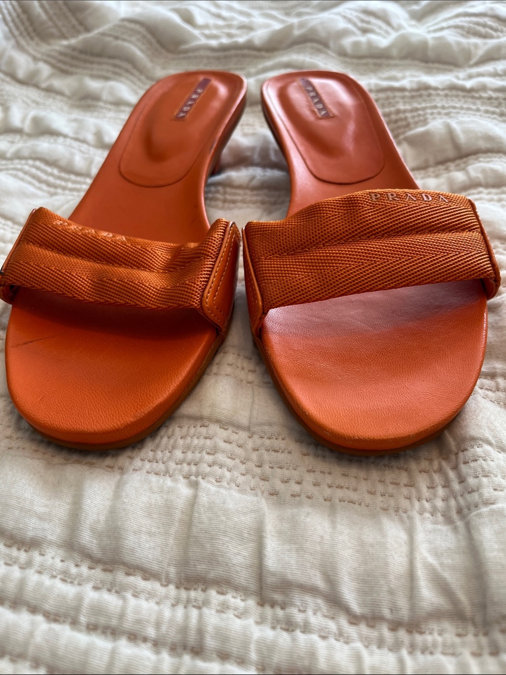 Prada Orange Fabric Strap Slide Sandals - Picture 4 of 7